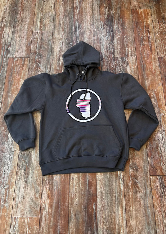 Charcoal White & Pink Stripe Graphic Hoodie